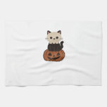 Kawaii Halloween Cat and pumpkin Oversized T-Shirt Kitchen Towel