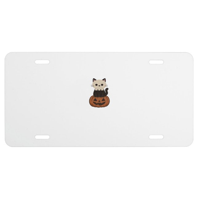 Kawaii Halloween Cat and pumpkin Oversized T-Shirt License Plate (Front)
