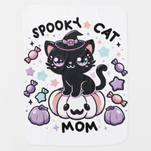 Kawaii Halloween Cat – Cute Witch Kitty on Pumpkin Baby Blanket