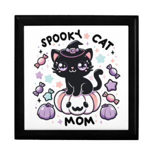 Kawaii Halloween Cat – Cute Witch Kitty on Pumpkin Gift Box