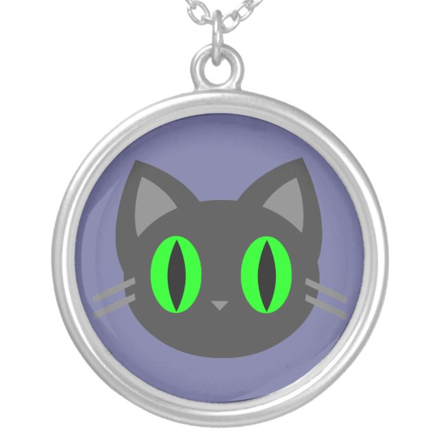 Kawaii Halloween Cat Sterling Silver Necklace (Front)