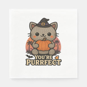 Kawaii Halloween Cat with Pumpkin, Cute Witch Kitt Napkins