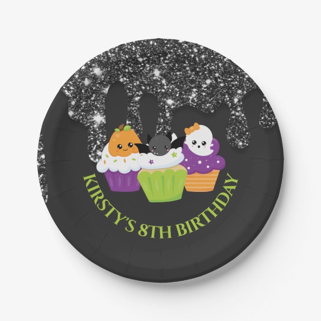 Kawaii Halloween Cupcakes Birthday Party Paper Plates (Front)