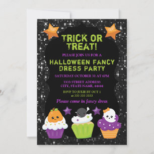Kawaii Halloween Cupcakes Fancy Dress Party Invitation