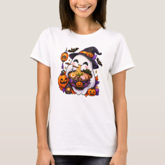 Kawaii Halloween Ghost Eating Ramen Japanese Food T-Shirt