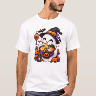 Kawaii Halloween Ghost Eating Ramen Japanese Food T-Shirt