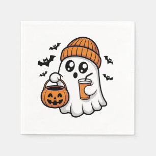 Kawaii Halloween Ghost Orange Beanie Autumn Spirit Napkins