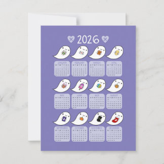 Kawaii Halloween Ghosts 2026 Calendar Postcard