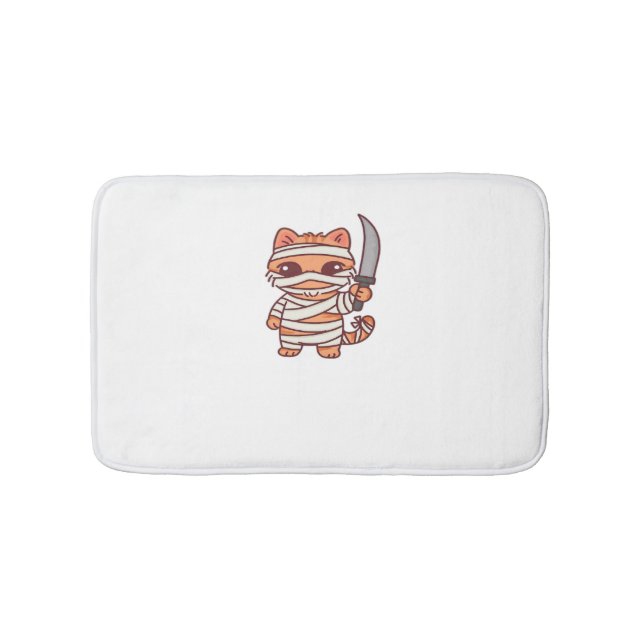 Kawaii Halloween Mummy Cat with Sword Classic T-Sh Bath Mat (Front)