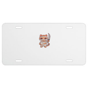 Kawaii Halloween Mummy Cat with Sword Classic T-Sh License Plate