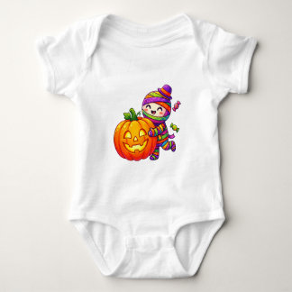 Kawaii Halloween Mummy Hugging Pumpkin Baby Bodysuit