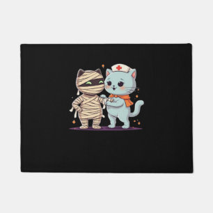 Kawaii Halloween Pals Mummy & Nurse cat Oversized Doormat