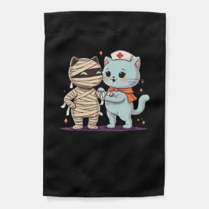Kawaii Halloween Pals Mummy & Nurse cat Oversized Garden Flag