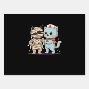 Kawaii Halloween Pals Mummy & Nurse cat Oversized Sign