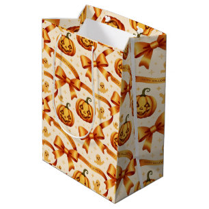 Kawaii Halloween Pumpkin & Bows Gift Wrapping Pape Medium Gift Bag