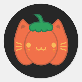 Kawaii Halloween Pumpkin Cat Classic Round Sticker
