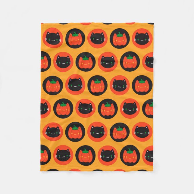 Kawaii Halloween Pumpkin Cats Fleece Blanket (Front)