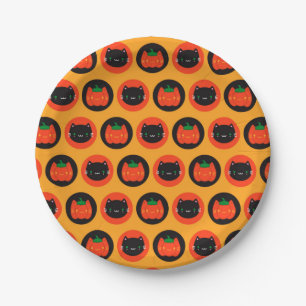 Kawaii Halloween Pumpkin Cats Paper Plates