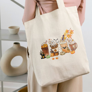 Kawaii Halloween Pumpkin Spice Coffee Aesthetic Tote Bag