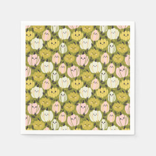 Kawaii Halloween Pumpkins in Pink & Green Napkins