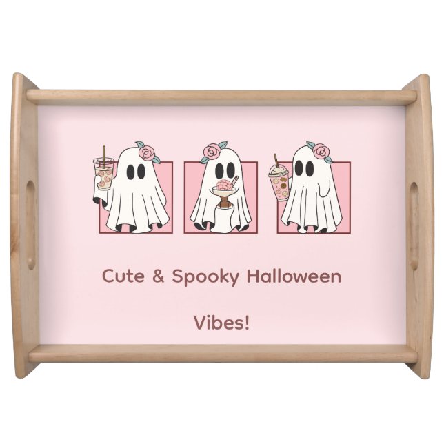 Kawaii Halloween Serving Tray – Cute Pink Ghosts (Front)