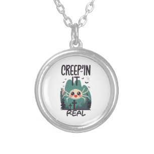 Kawaii Halloween Spider Pun Silver Plated Necklace