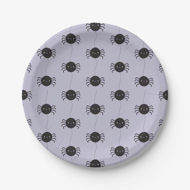 Kawaii Halloween Spiders Paper Plates (Front)