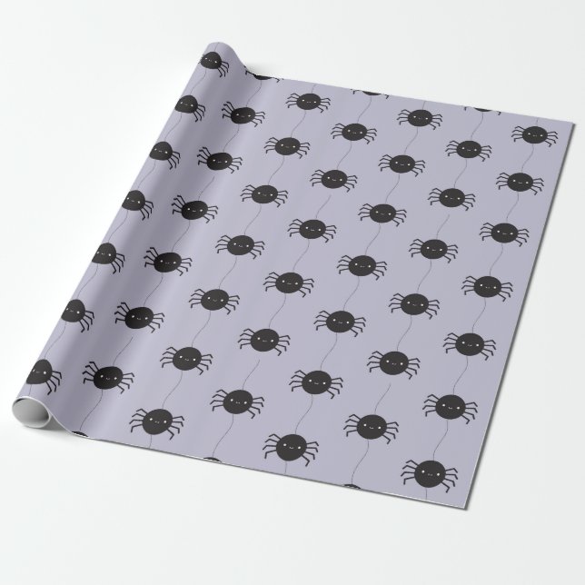 Kawaii Halloween Spiders Wrapping Paper (Unrolled)