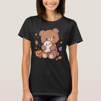 Kawaii Halloween Teddy Bear with Ghost and Pumpkin T-Shirt