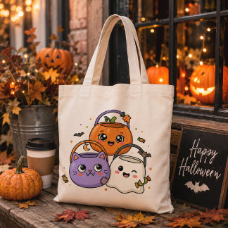 Kawaii Halloween Trick or Treat Baskets Tote Bag