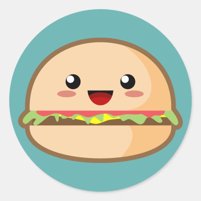 Kawaii Hamburger Classic Round Sticker (Front)