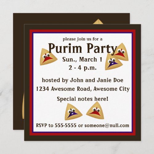 Kawaii Hamentashen Purim Invitation