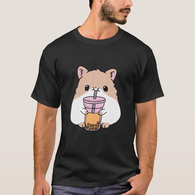 Kawaii Hamster Bubble Tea Milk Cute Japanese Anime T-Shirt (Front)