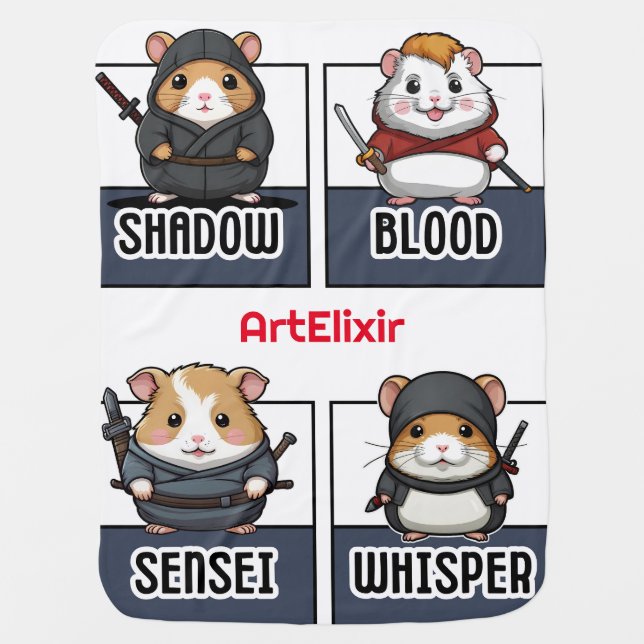 Kawaii Hamster Ninja Print Baby Blanket (Front)