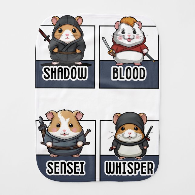 Kawaii Hamster Ninja Print  Baby Burp Cloth (Front)