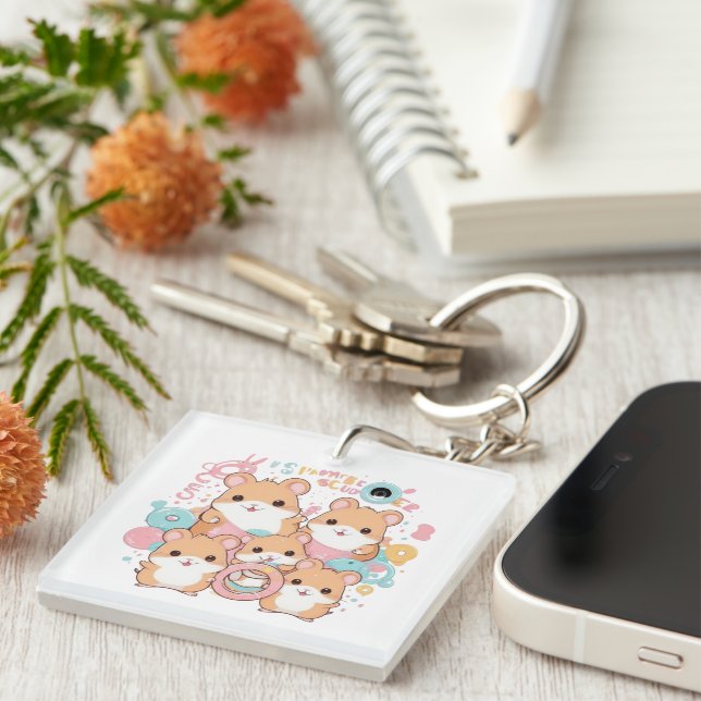 Kawaii Hamster Rings Squad Art Keychain (Front Right)