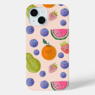 Kawaii Hand-drawn Happy Fruits iPhone 15 Case