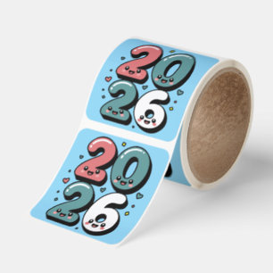 Kawaii Happy 2026 Adorable New Year Square Sticker