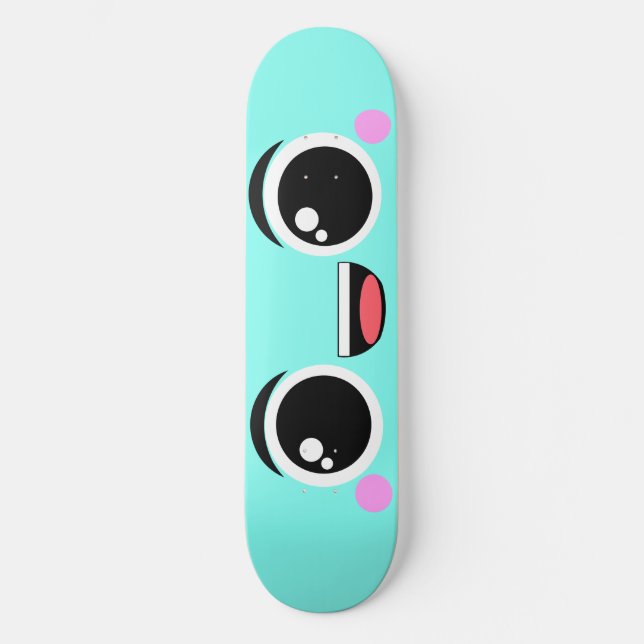 Kawaii Happy Anime Faced Aqua Skateboard Deck (Front)