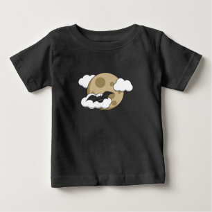 Kawaii Happy Bat Flying on Full Moon Baby T-Shirt