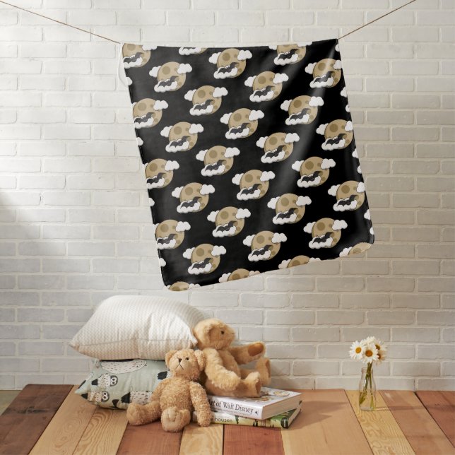 Kawaii Happy Bat Flying on Full Moon Pattern Baby Blanket (In Situ)