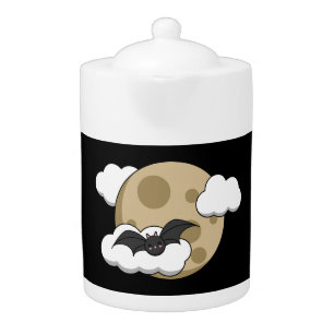 Kawaii Happy Bat Flying on Full Moon Teapot