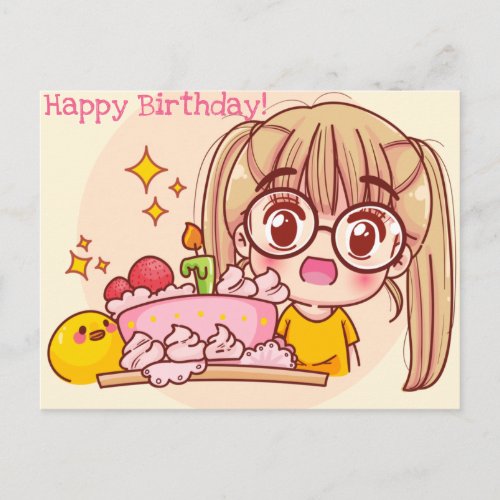 Kawaii Happy Birthday Postcard