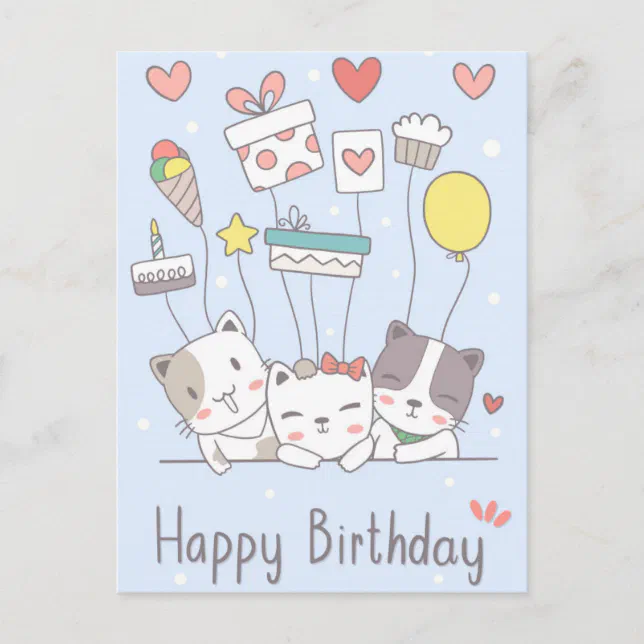 Kawaii Happy Birthday Postcard | Zazzle