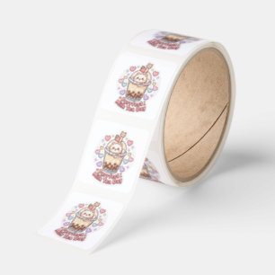 Kawaii "Happy Boba Day" Cute Milk Tea Celebration Square Sticker