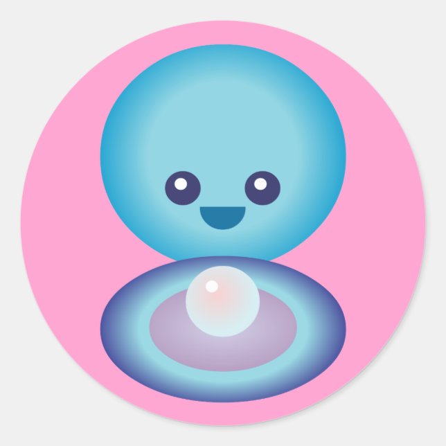 Kawaii Happy Clam Classic Round Sticker (Front)