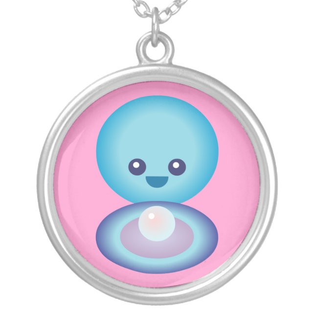 Kawaii Happy Clam Silver Plated Necklace (Front)