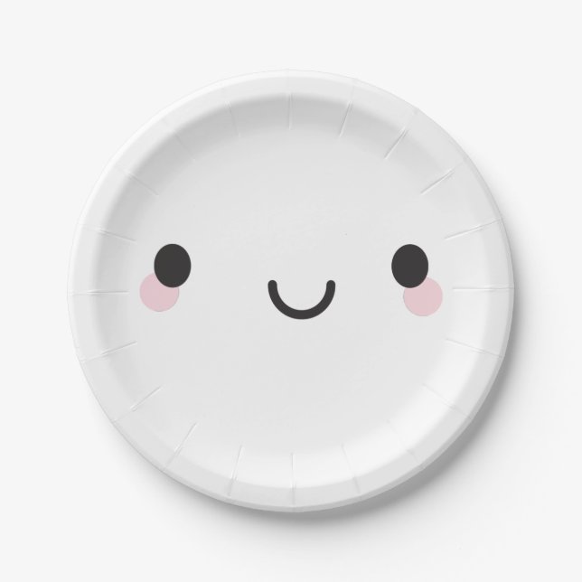 Kawaii Happy Face Paper Plates (Front)