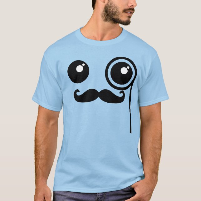 Kawaii Happy Face with Monocle and Mustache T-Shir T-Shirt (Front)