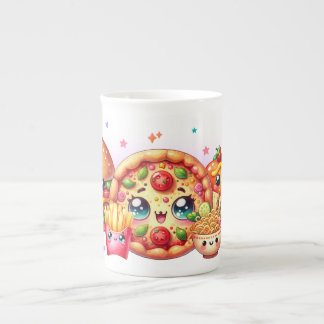 Kawaii Happy Food Cute Burger, Pizza & Hotdog Bone China Mug
